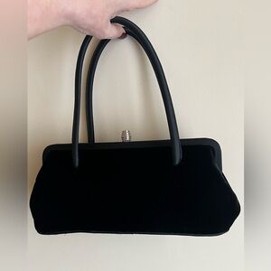 Vintage, 1960’s Black Framed Double Handles Satin/Velvet Small Handbag.